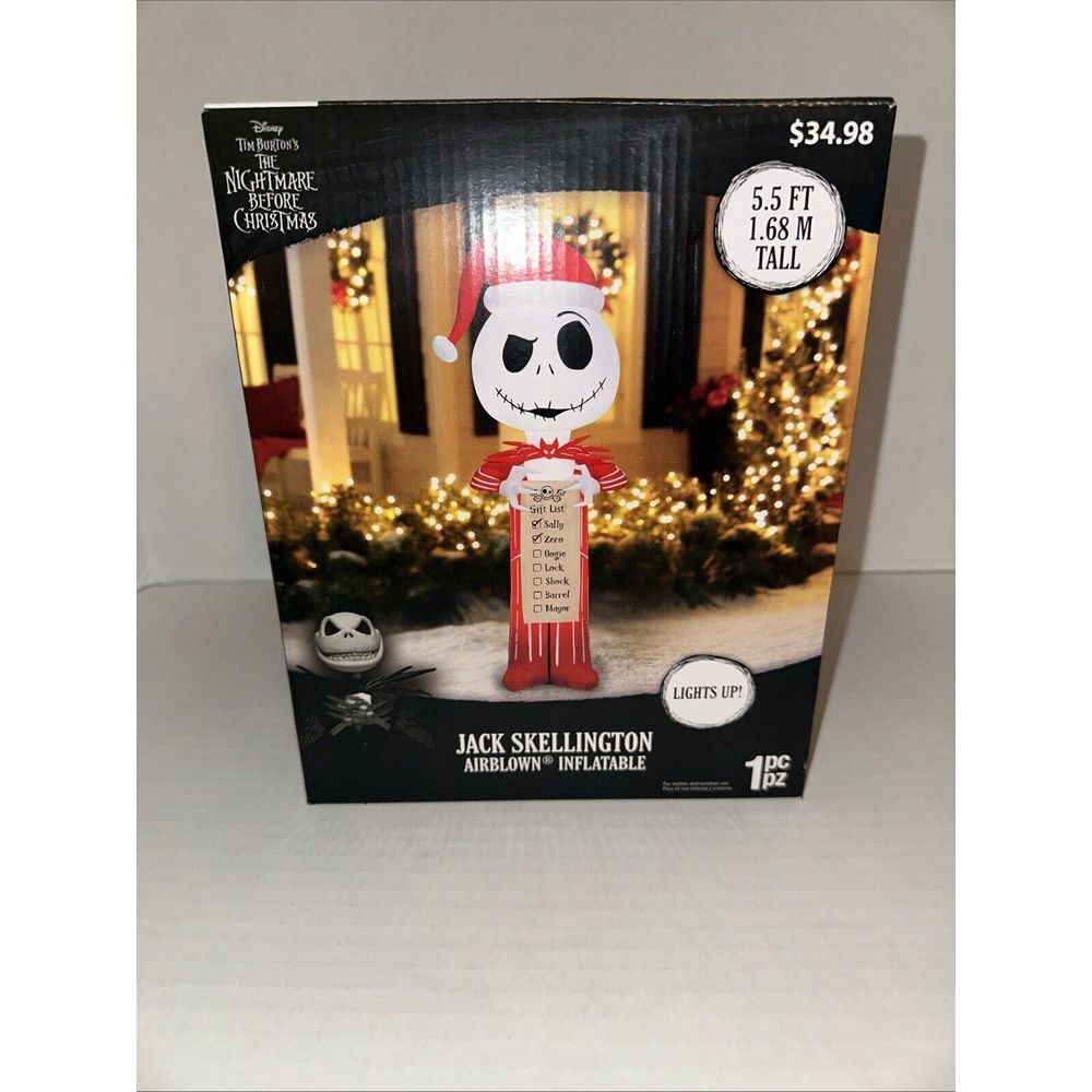 Gemmy Christmas Inflatable Jack Skellington‎ with Wish List, 5.5 ft Height -